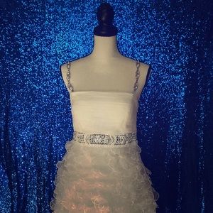 Off white scalloped trim cocktail dress